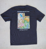 Back of charcoal gray t shirt, with Geologic Map of Utah graphic