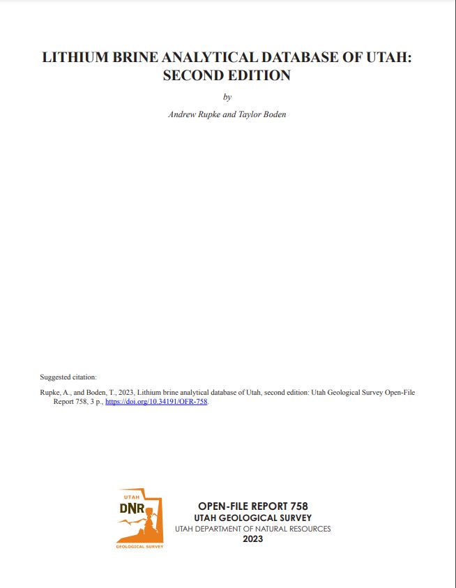 Lithium Brine Analytical Database of Utah: Second Edition (OFR-758)