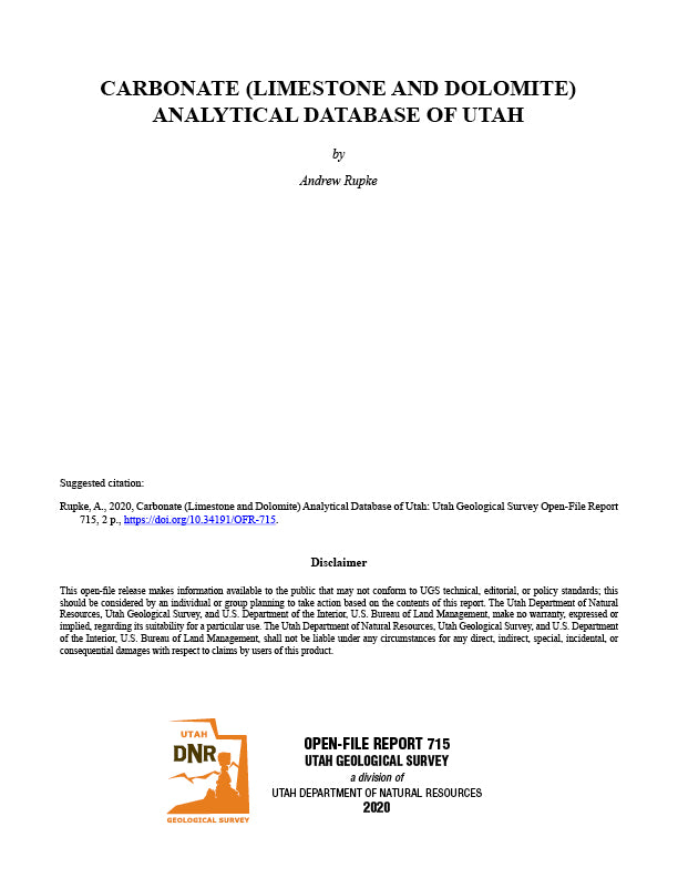 Carbonate (Limestone and Dolomite) Analytical Database of Utah (OFR-715)